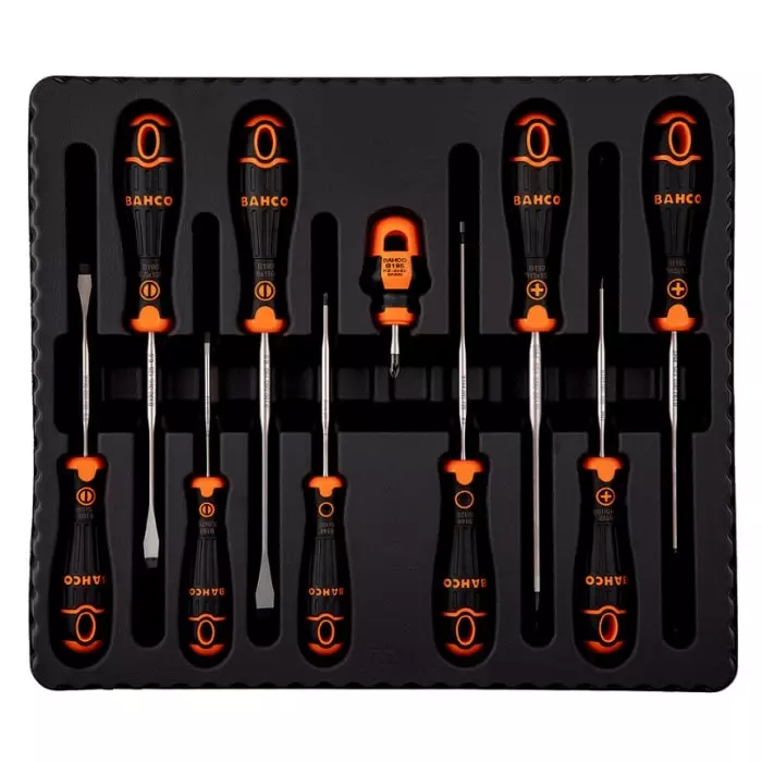 Bahco Phillips Pozidriv Slotted Square Screwdriver Set, B219.010 (Set of 10 Pcs)