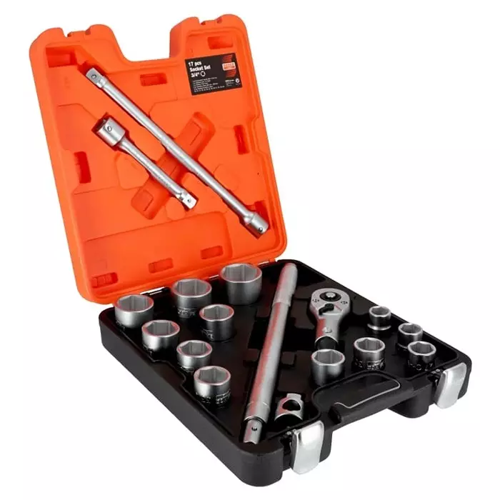 Bahco Standard Socket Set Metric 3/4 inch with Ratchet 6 Point, SLX 17 (Set of 17 Pcs)