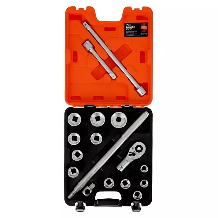 Bahco Standard Socket Set Metric 3/4 inch with Ratchet 6 Point, SLX 17 (Set of 17 Pcs)