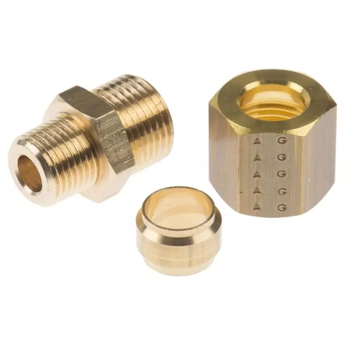 Legris Brass Pipe Fitting Straight Compression Coupler Male R 1/8 inch to Female 8 mm, 0105 08 10 (Pack of 5 Pcs)