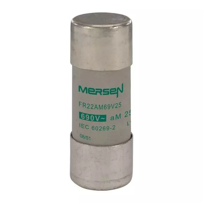 Mersen Slow-Blow Ceramic Cartridge Fuse 25 A 690 V AC 22.2x58 mm, FR22AM69V25 (Pack of 10 Pcs)