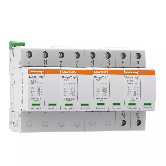 Mersen Surge Protector 25 kA 275 V DC & 230/400 V AC DIN Rail Mount, 83120161 - STPT12-25K275V-4PM