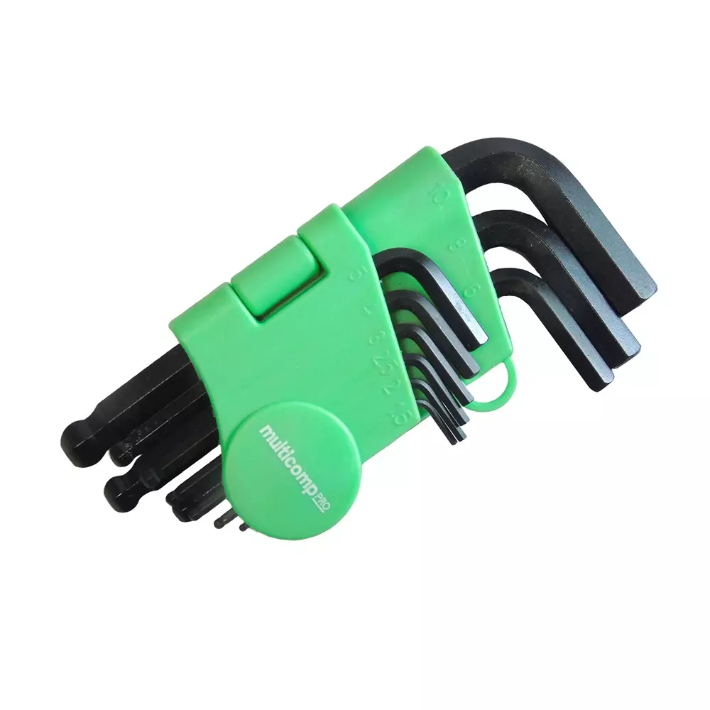 MULTICOMP PRO Hex Key Set 9 Pieces of 1.5/2/2.5/3/4/5/6/8/10 mm Ball End Kit Contents, MP013781
