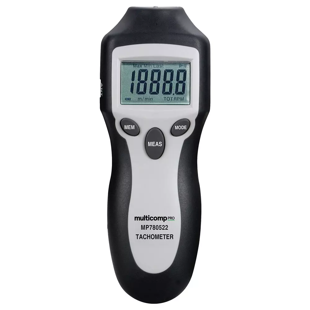 MULTICOMP PRO Digital Tachometer 0.0005 Accuracy % 2 RPM to 99999 Measuring Range 500 ms Sampling Time, MP780522