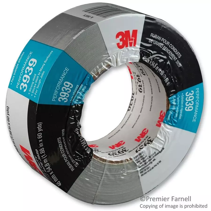 3M DUCT TAPE, PE FILM, 179.8FT X 1.89", 3939 SILVER 2 IN X 60 YD.