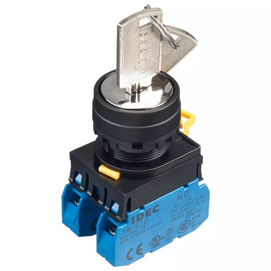 IDEC KEYLOCK SW, DPST-NO, 3 POS, 10A, 600VAC, YW1K-31BE20