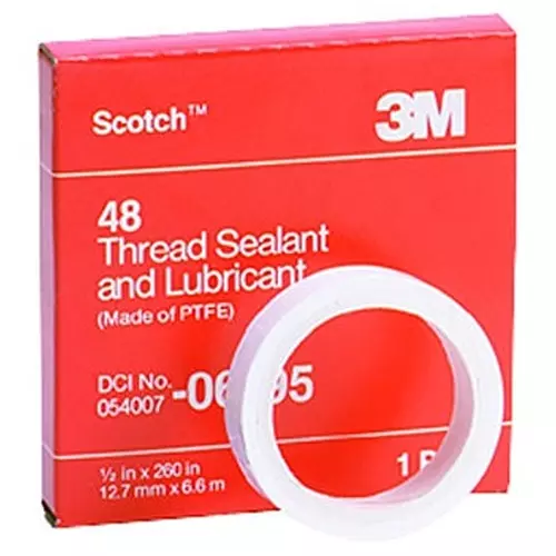 3M SEALING TAPE, PTFE, 21.7FT X 0.5", 48 (1/2X22FT)