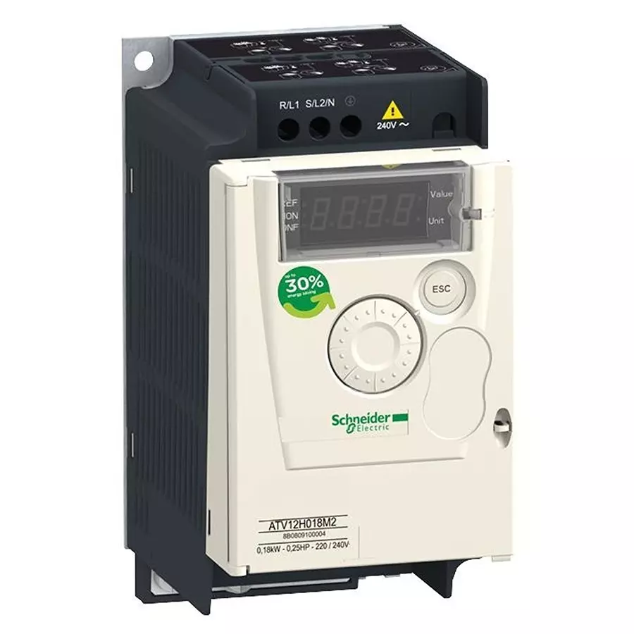 SCHNEIDER ELECTRIC AC Motor Drives DRIVE, V/S, 0.5-400HZ, 240V, 750W, 1PH, ATV12H075M2