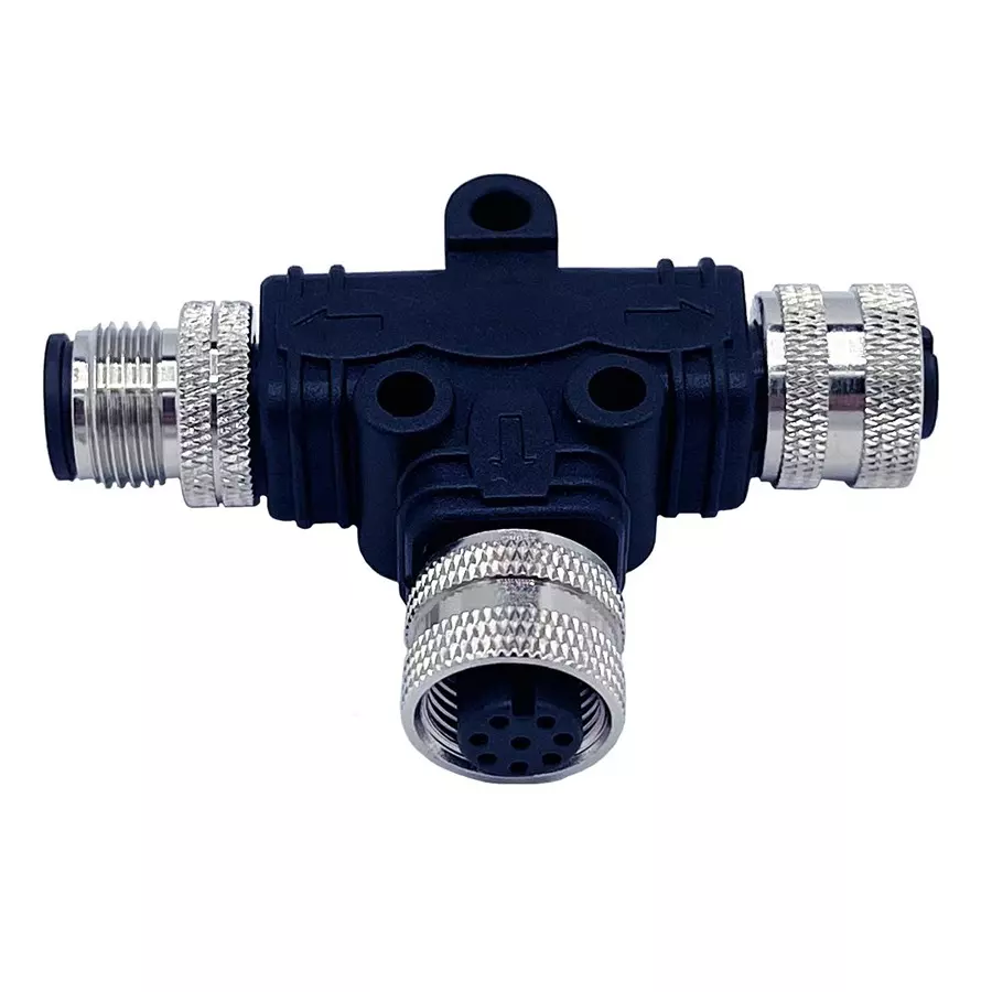 NORCOMP T Splitter Con, 4P M12 Rcpt-4P Plug/Rcpt, T58-D04-FMFR001