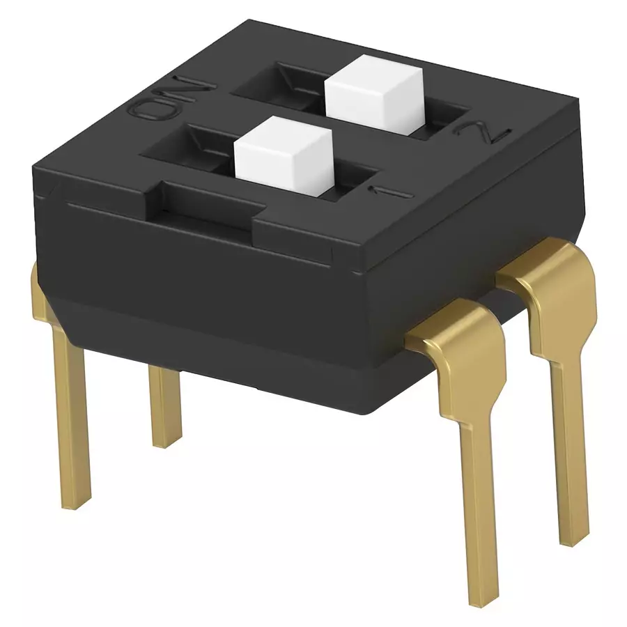 ALCOSWITCH - TE CONNECTIVITY Dip Sw, 2Ckt, Spst, 0.025A, 24Vdc, Th, ADEN02TTU04