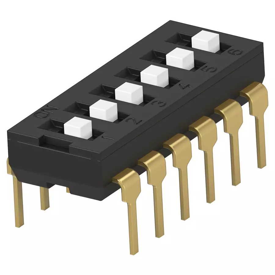 ALCOSWITCH - TE CONNECTIVITY Dip Sw, 6Ckt, Spst, 0.025A, 24Vdc, Th, ADEN06TTU04