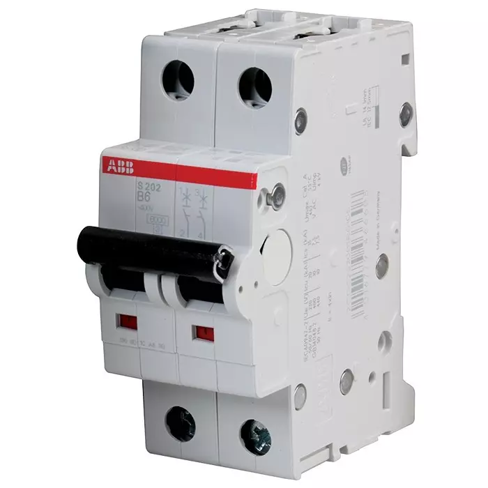 ABB Circuit Breaker, Thermal Mag, 2 Pole, S202-B6