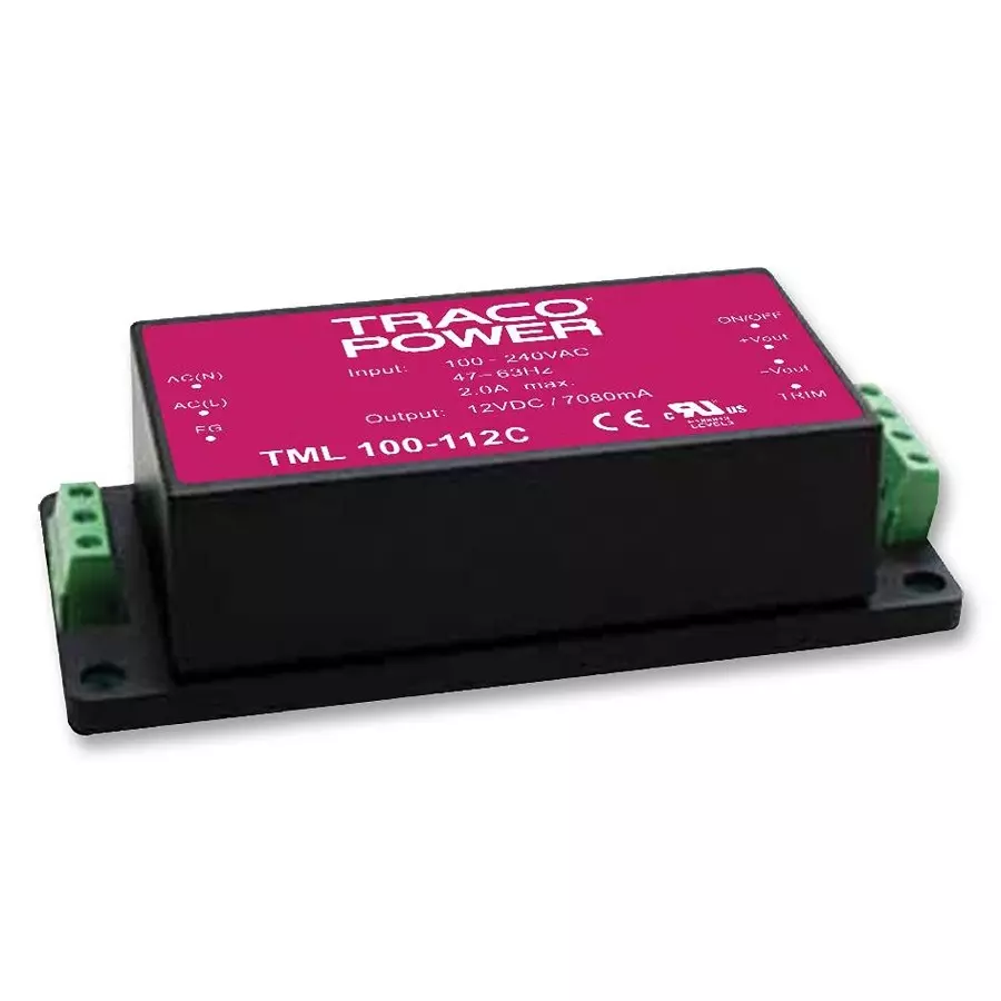 TRACO POWER POWER SUPPLY, AC/DC, 4.2A, 24V, 100W, TML 100-124C