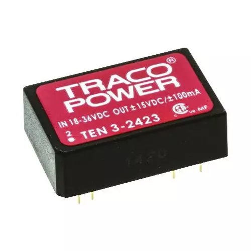 TRACO POWER DC/DC CONVERTER, 1 O/P, 0.2A, 15V, TEN 3-2413
