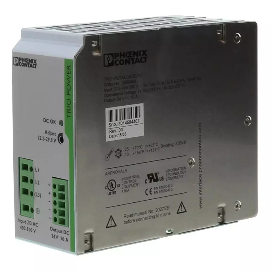 Phoenix Contact AC / DC DIN Rail Mount Power Supplies PSU, DIN RAIL, 24V, 10A, 2866459