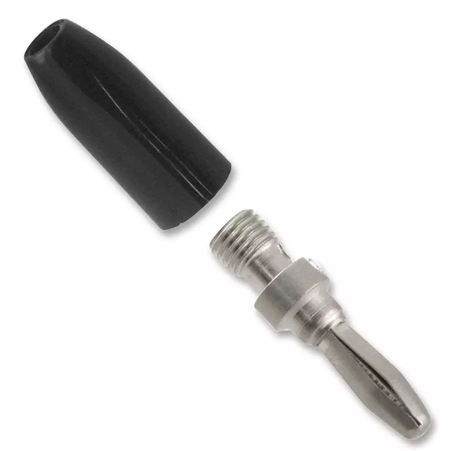 JOHNSON BANANA PLUG, 15A, SOLDERLESS, BLACK, 108-0303-001