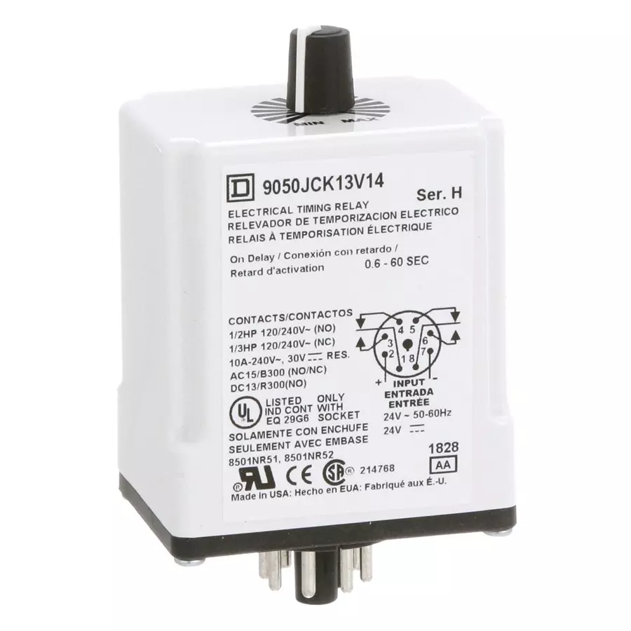SQUARE D BY SCHNEIDER ELECTRIC Time Delay Relay, Dpdt, 0.6S-60S, 24V, 9050JCK13V14