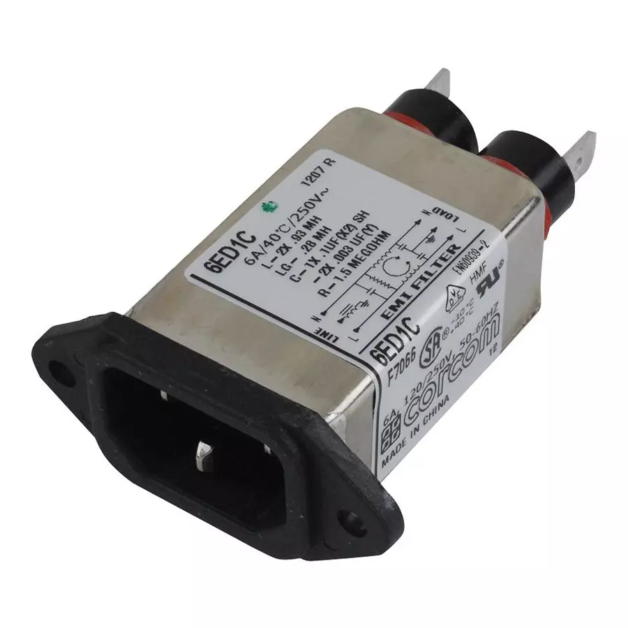 CORCOM - TE CONNECTIVITY IEC FILTER, STANDARD, 6A, 250VAC, QC, 6ED1C