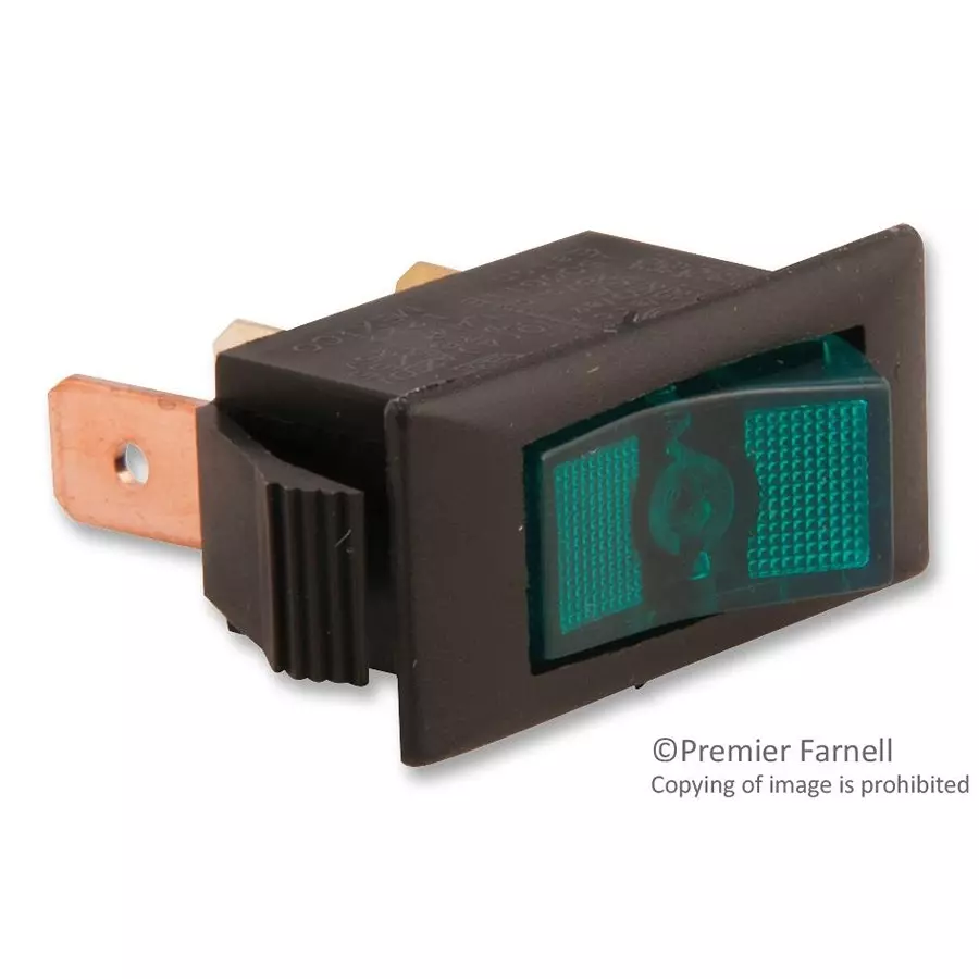 EATON SWITCH, ROCKER, SPST, 15A, 250V, GREEN, 1500G11E