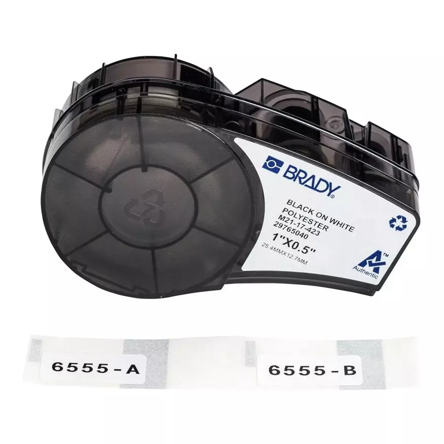 BRADY LABELS, PRINTER, 0.5" X 1", BLK/WHT, M21-17-423.