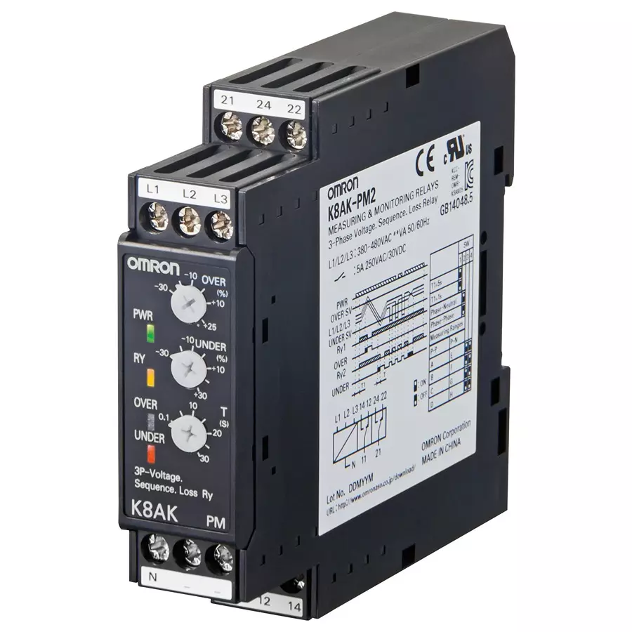 OMRON INDUSTRIAL AUTOMATION Current Monitor Rly, Spdt, 5A, 250V, Din, K8AK-AS2 100-240VAC