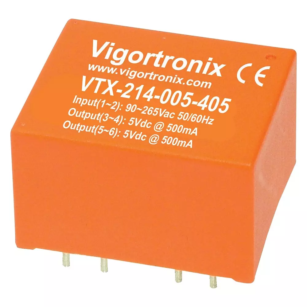 VIGORTRONIX Power Supply, AC-DC, 5V, 0.5A, VTX-214-005-405