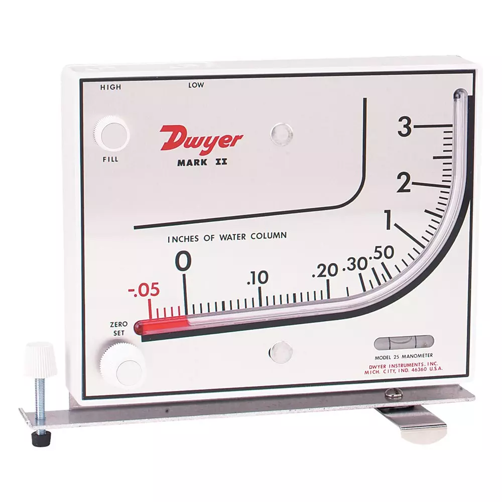 DWYER Manometer, Inclined-Vertical, 3Inch-H2O, MARK II 25.