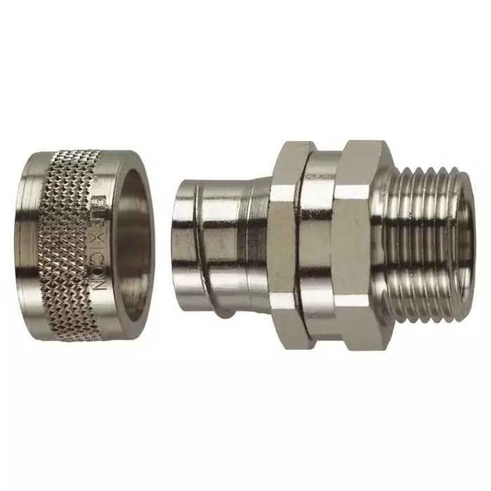 Flexicon Straight Conduit Fitting 32mm Nominal Size M32 Nickel Plated Brass IP54 Rating, FSU32-M32-S (Pack of 2 Pcs)