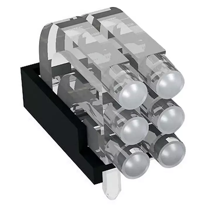 MENTOR PCB Mounted 6-Way Right Angle LED Light Pipe Tri-Level-Row Clear Dome Lens, 1296.2023 (Pack of 5 Pcs)