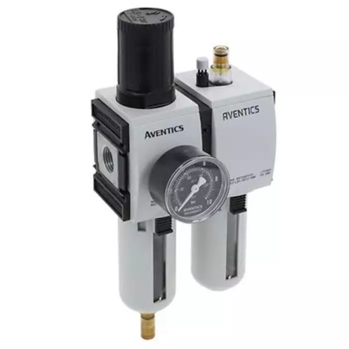 EMERSON – AVENTICS Filter Regulator Lubricator Automatic Drain 5 μm Filtration Size with Pressure Gauge, R412007309