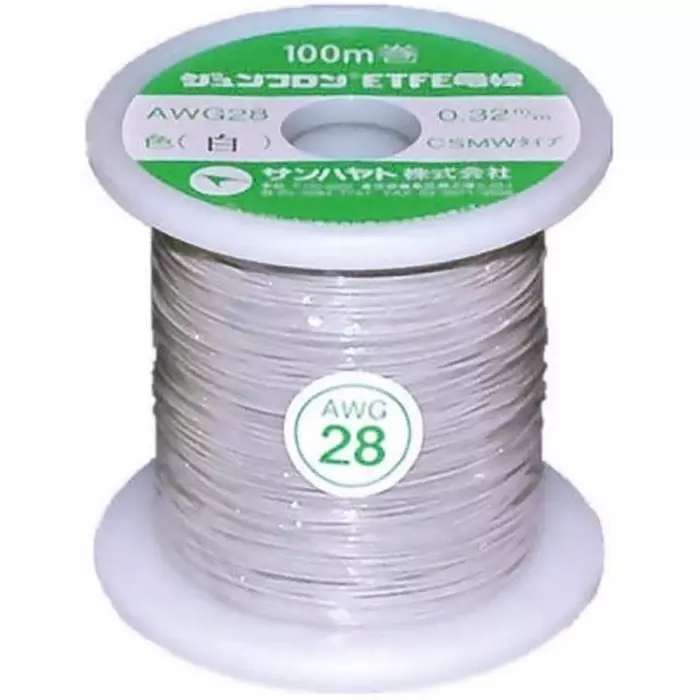 Sunhayato JUNFLON Series Hook Up Wire 100 m White 0.08 mm² 28 AWG ETFE Insulation, AWG28-100-W