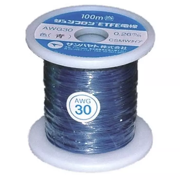 Sunhayato JUNFLON Series Hook Up Wire 100 m Blue 0.05 mm² 30 AWG ETFE Insulation, AWG30-100-U