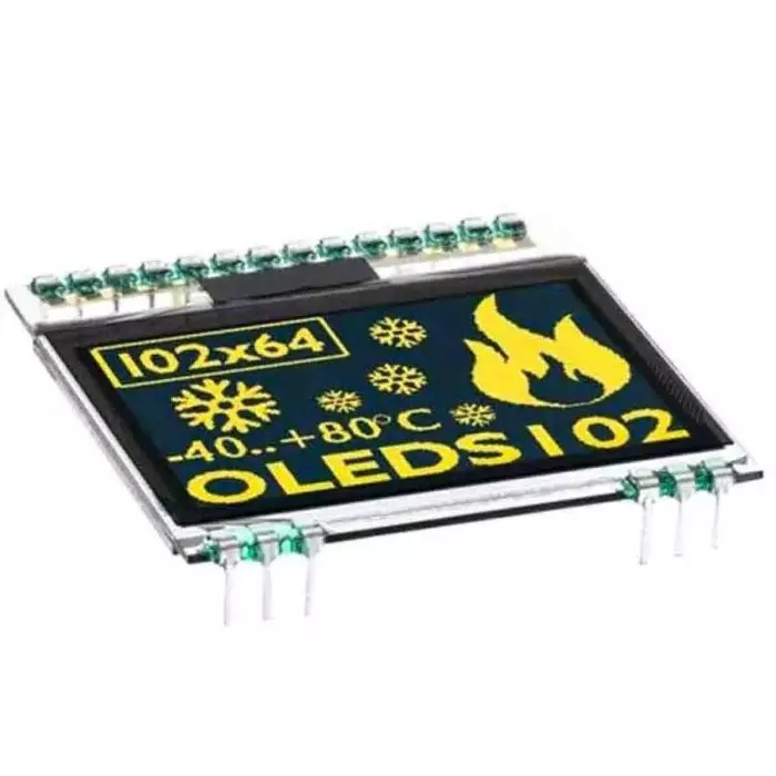 Display Visions Passive Matrix OLED Display 1.7 inch Yellow 102x64 Pixels Graphics I2C SPI Interface, EA OLEDS102-6GGA (Pack of 20 Pcs)