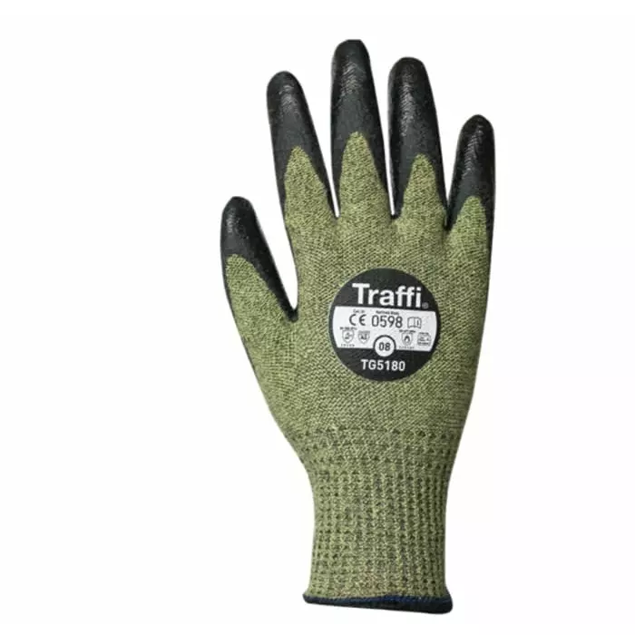 Traffi Cut Resistant Work Gloves Nitrile Coating Green Acrylic, Aramid, Glass Fibre Chloroprene Size 10, TG5180-10 (1 Pair)