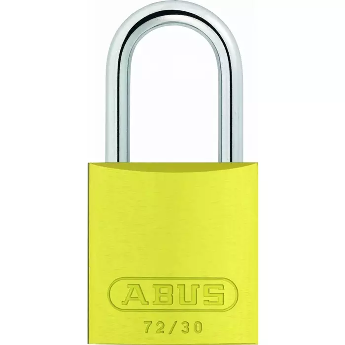 ABUS 72/30 Key Weatherproof Aluminium Steel Safety Padlock 4.4 mm Shackle 31.8 mm Body, 72/30 Yellow
