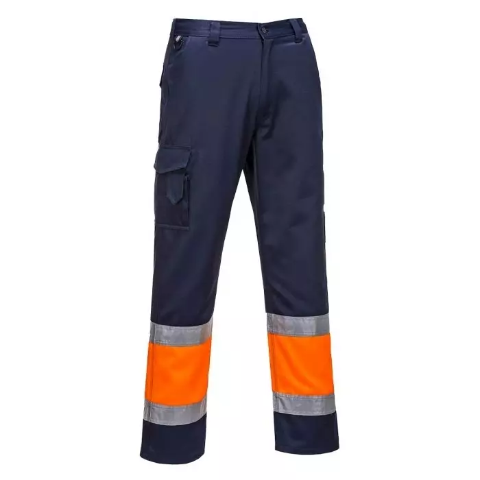 Portwest Hi Vis Trousers Stain Resistant 33-34 inch Orange & Navy, E049ORN-M