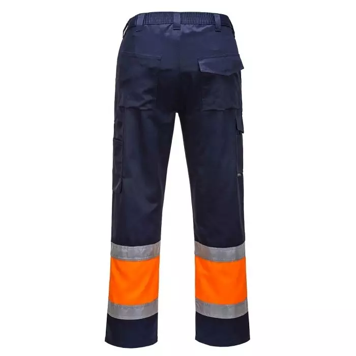 Portwest Hi Vis Trousers Stain Resistant 33-34 inch Orange & Navy, E049ORN-M