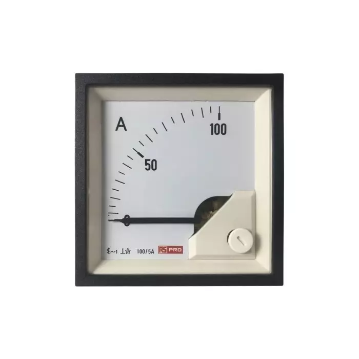 RS PRO Analogue Panel Ammeter 100 (Scle) A 100/5 (CT) A 5 (Input) A AC 68mm x 68mm 1 % Moving Iron