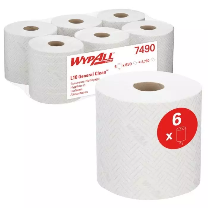 Kimberly-Clark WypAll L10 General Clean Rolled White Paper Towel 185x380mm 630 Sheets, 7490