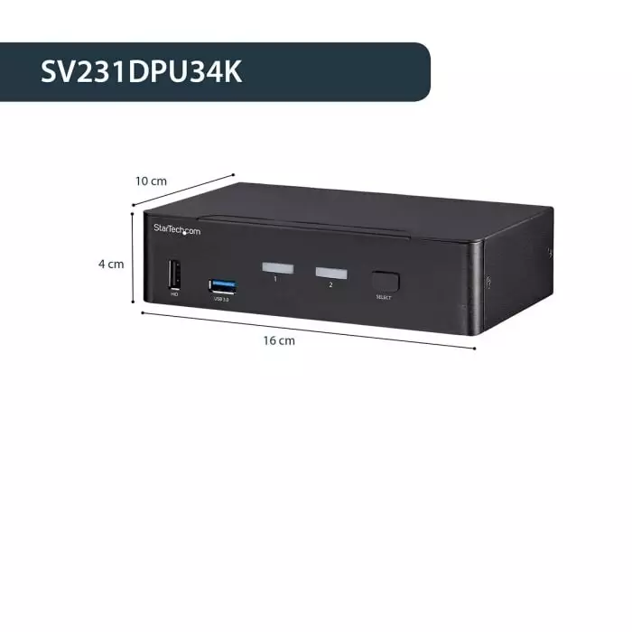 StarTech.com 2 Port USB DisplayPort KVM Switch 3.5 mm Stereo 3840 x 2160 Maximum Resolution, SV231DPU34K