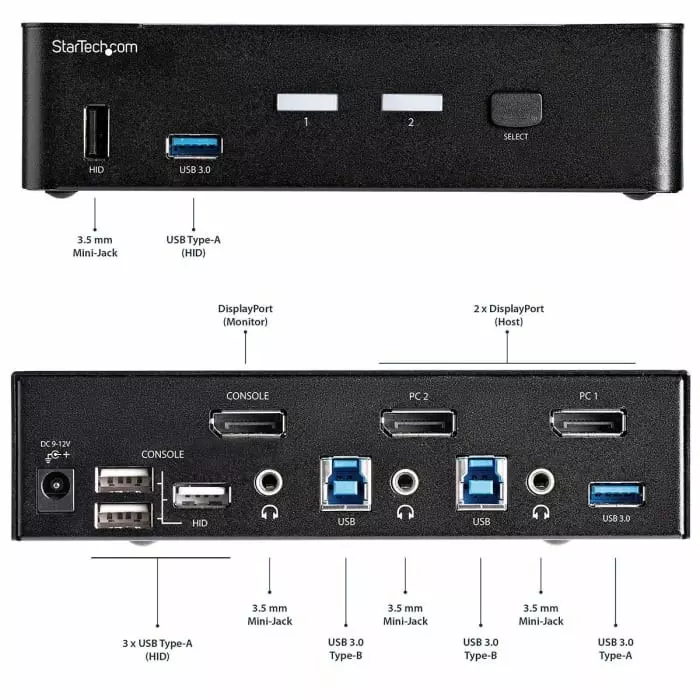StarTech.com 2 Port USB DisplayPort KVM Switch 3.5 mm Stereo 3840 x 2160 Maximum Resolution, SV231DPU34K