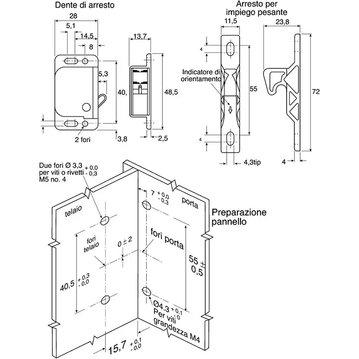 Southco Door Catch ABS, PC, 48.3x28.2 mm, 40.6 mm Hole Pitch, Push to Close, C3-805