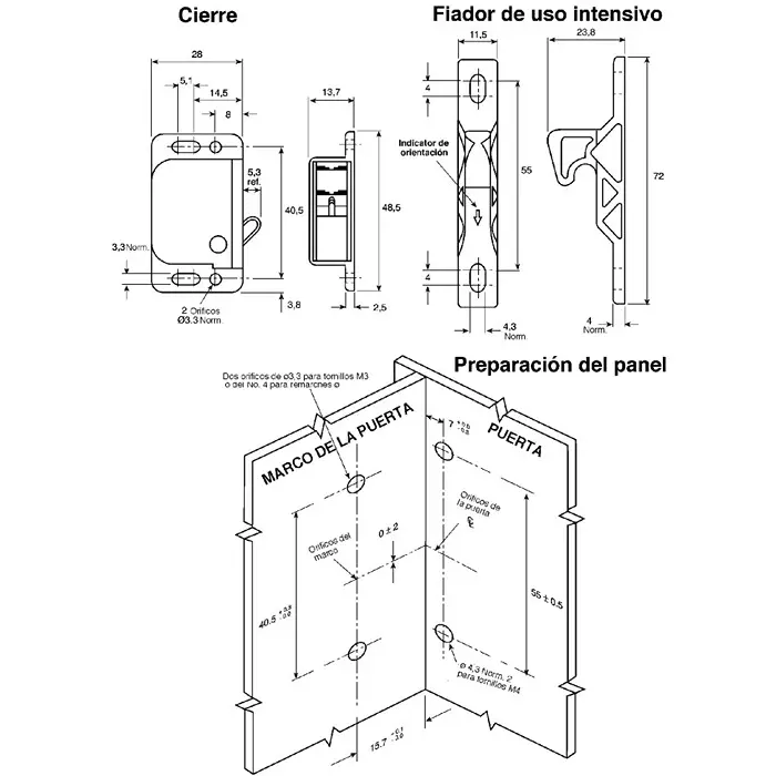 Southco Door Catch ABS, PC, 48.3x28.2 mm, 40.6 mm Hole Pitch, Push to Close, C3-805