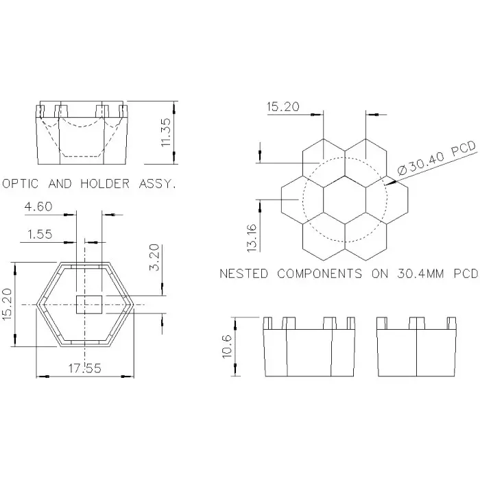 Polymer Optics Lens Assembly LED Lens & Holder, 14.9x12.9x14.4 mm, 17.55x15.2x10.6 mm Dimensions, 141/180 (Pack of 2)