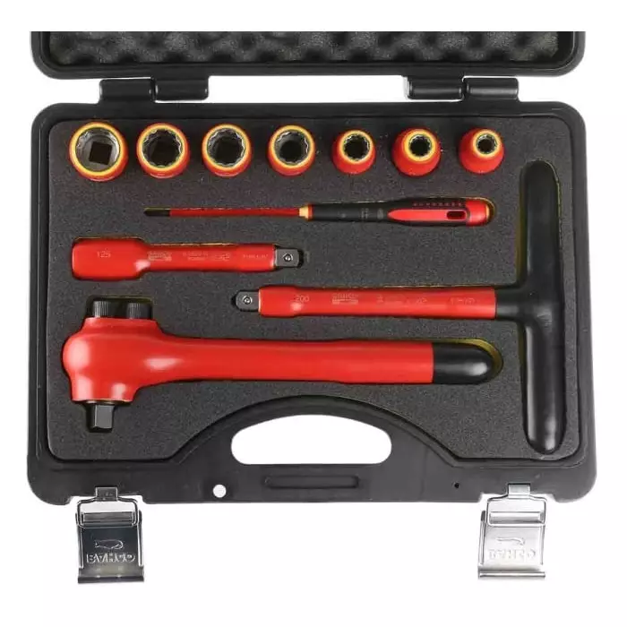 Bahco Standard Socket Set with Ratchet Metric 1/2 inch 12 Point VDE/1000V, 7811DMV (Set of 11 Pcs)