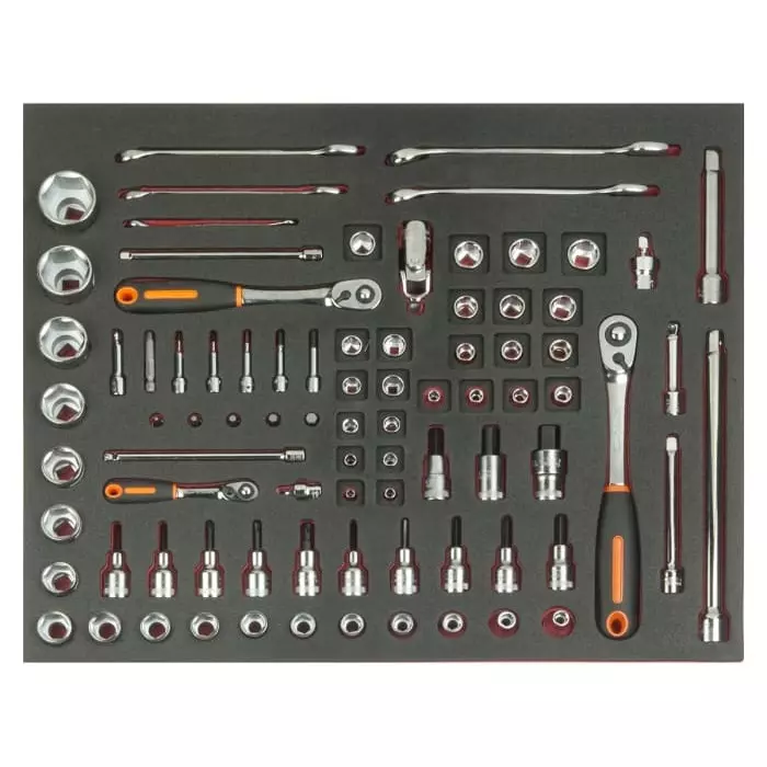 Bahco Standard Socket/Spanner/Bit Set Metric 1/2, 1/4 & 3/8 inch with Ratchet 6 Point, FF1A5005 (Set of 83 Pcs)