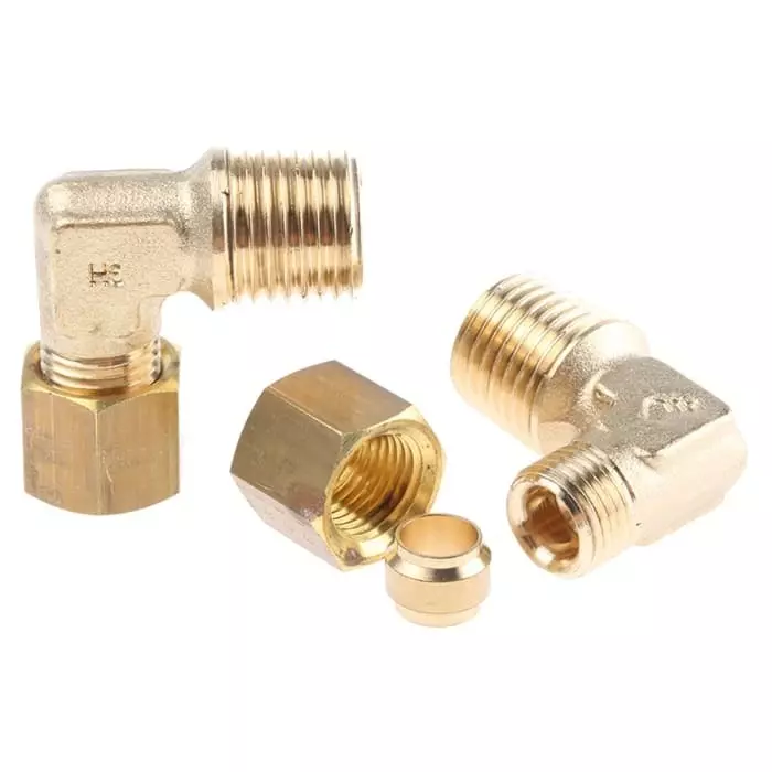 Legris Brass Pipe Fitting 90° Compression Elbow Male R 1/4 inch to Female 6 mm, 0109 06 13 (Pack of 5 Pcs)