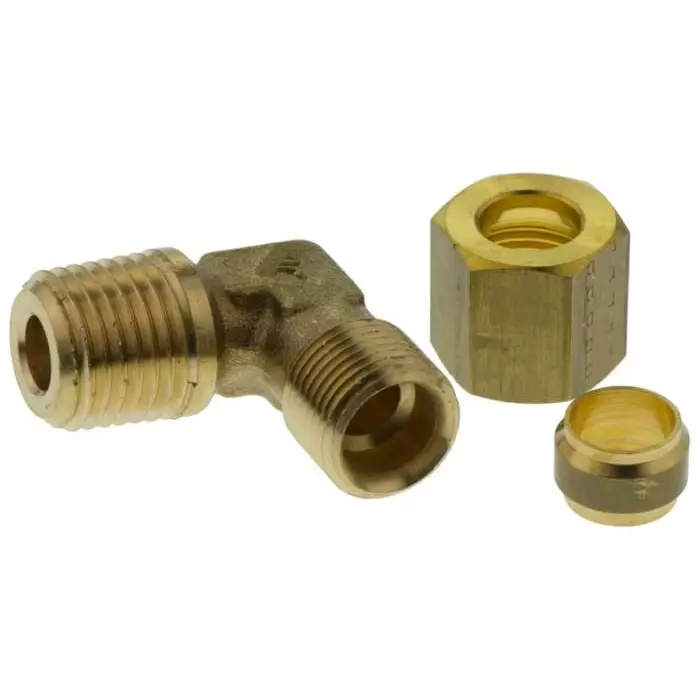 Legris Brass Pipe Fitting 90° Compression Elbow Male R 1/4 inch to Female 8 mm, 0109 08 13 (Pack of 5 Pcs)