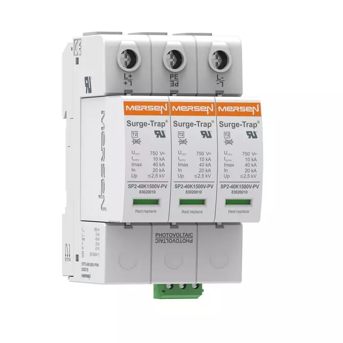 Mersen Surge Protector 40 kA 1500 V DC DIN Rail Mount, 83020159 - STPT2-40K1500V-YPVM