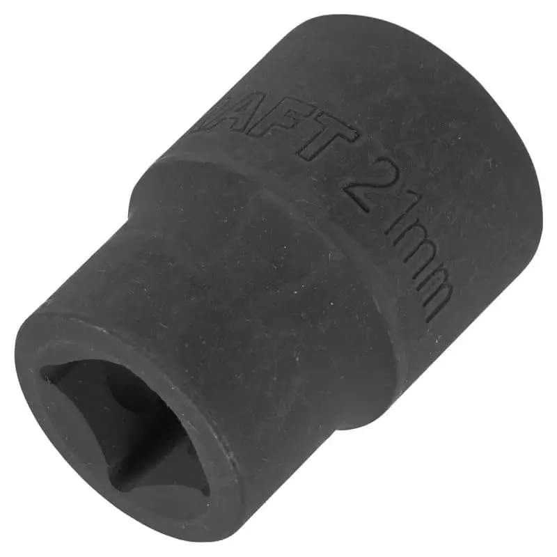 FORCEKRAFT Impact Socket 6 Point Grip Black Chrome Molybdenum Steel 21 mm Diameter Black Oxide Finish for Industrial Use
